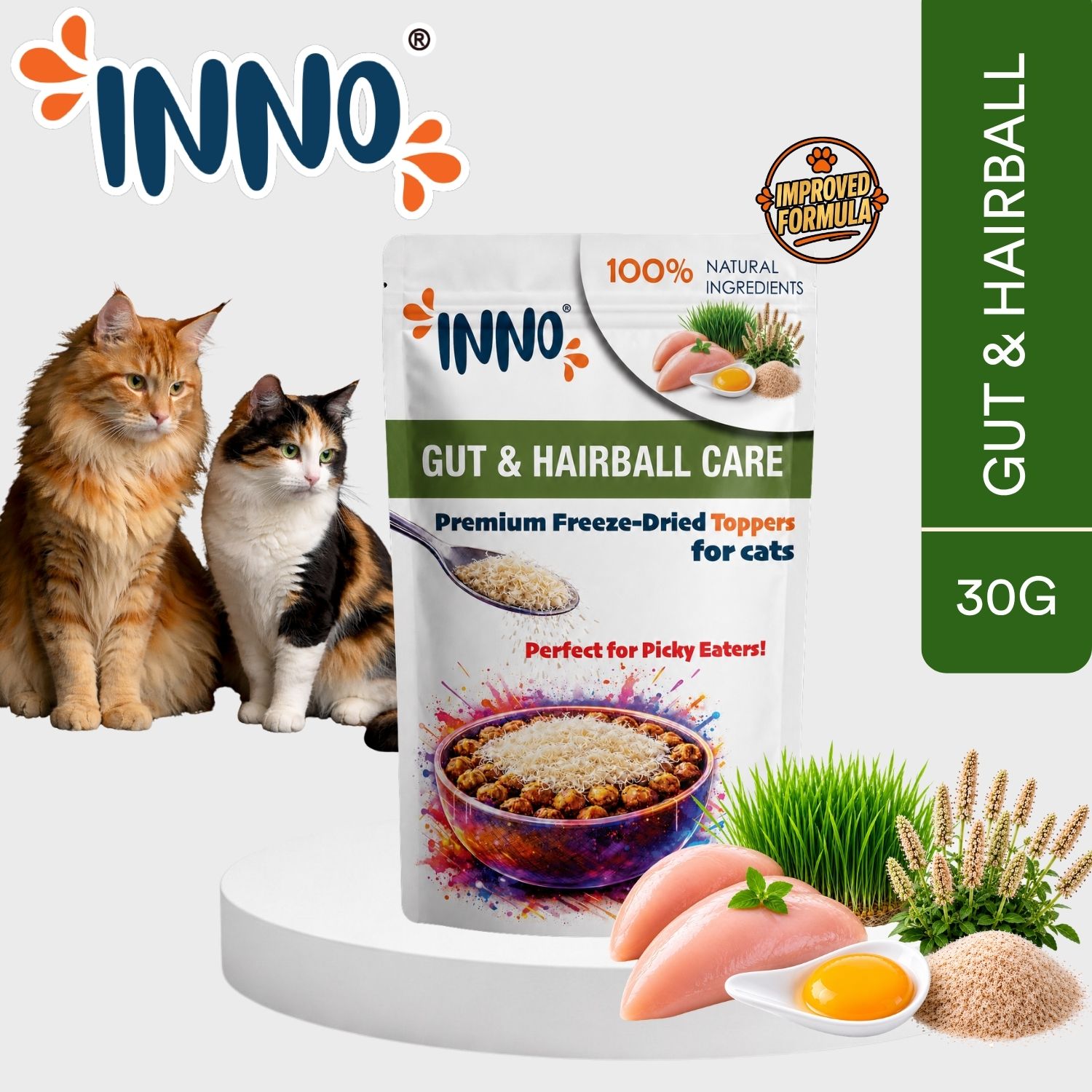 INNO® Gut & Hairball Care freeze-dried functional topper 30g